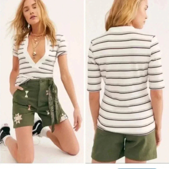 Free people Donna ribbed striped  collared tshirt - Picture 6 of 6